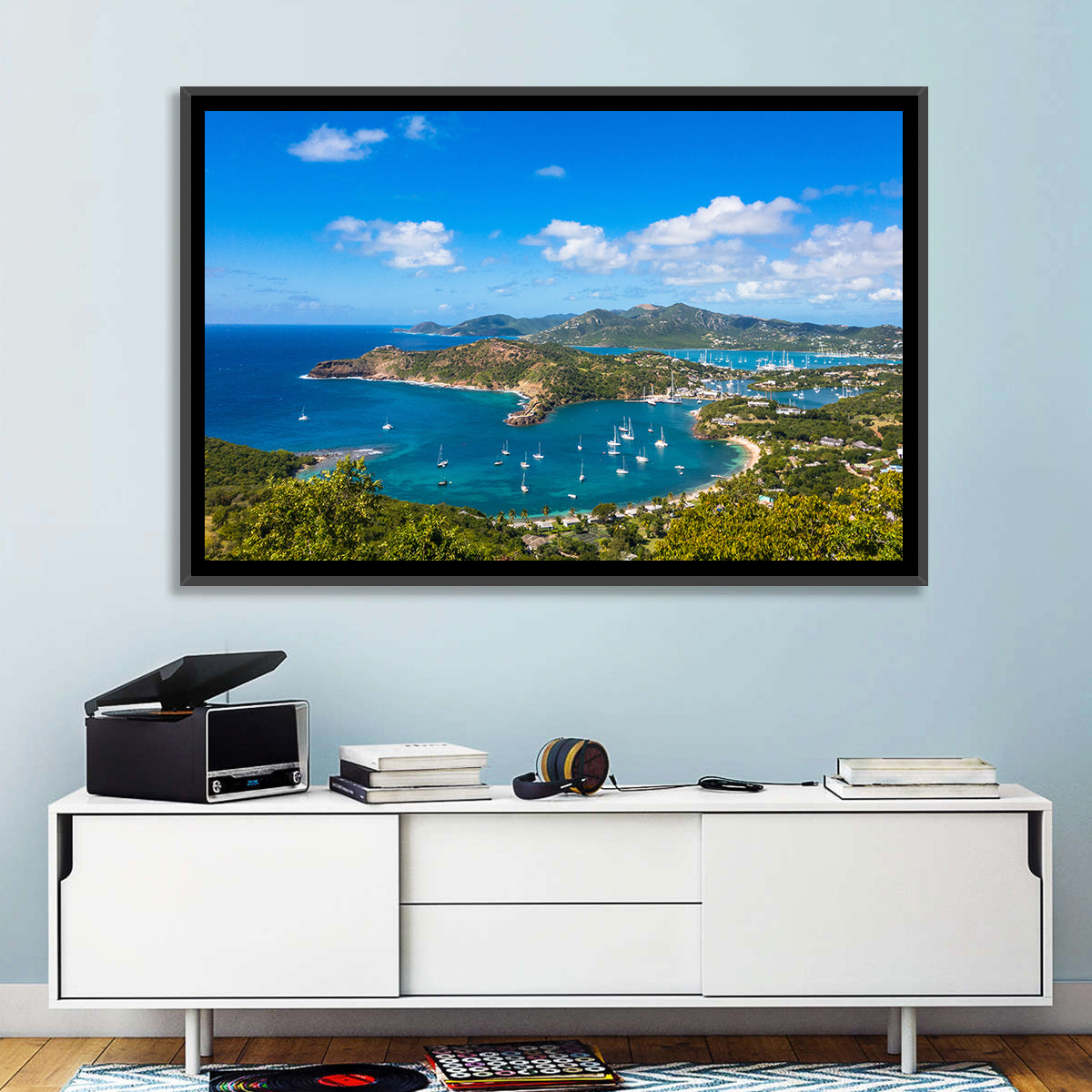 Shirley Heights Harbour View Wall Art in a room, landscape