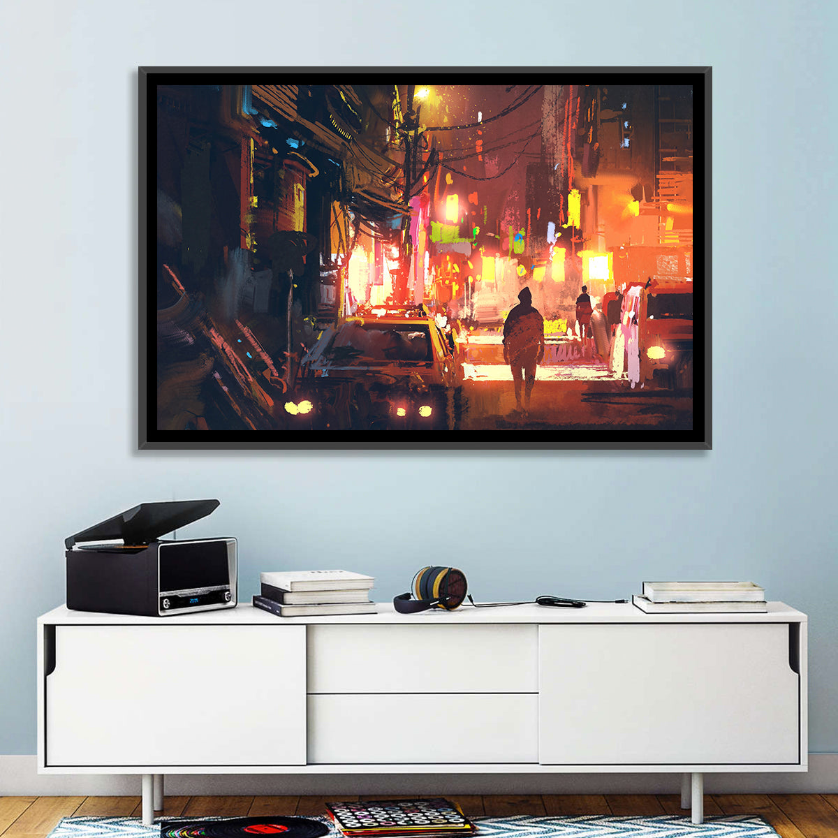 Old Street Lights at Night Wall Art in a room, landscape