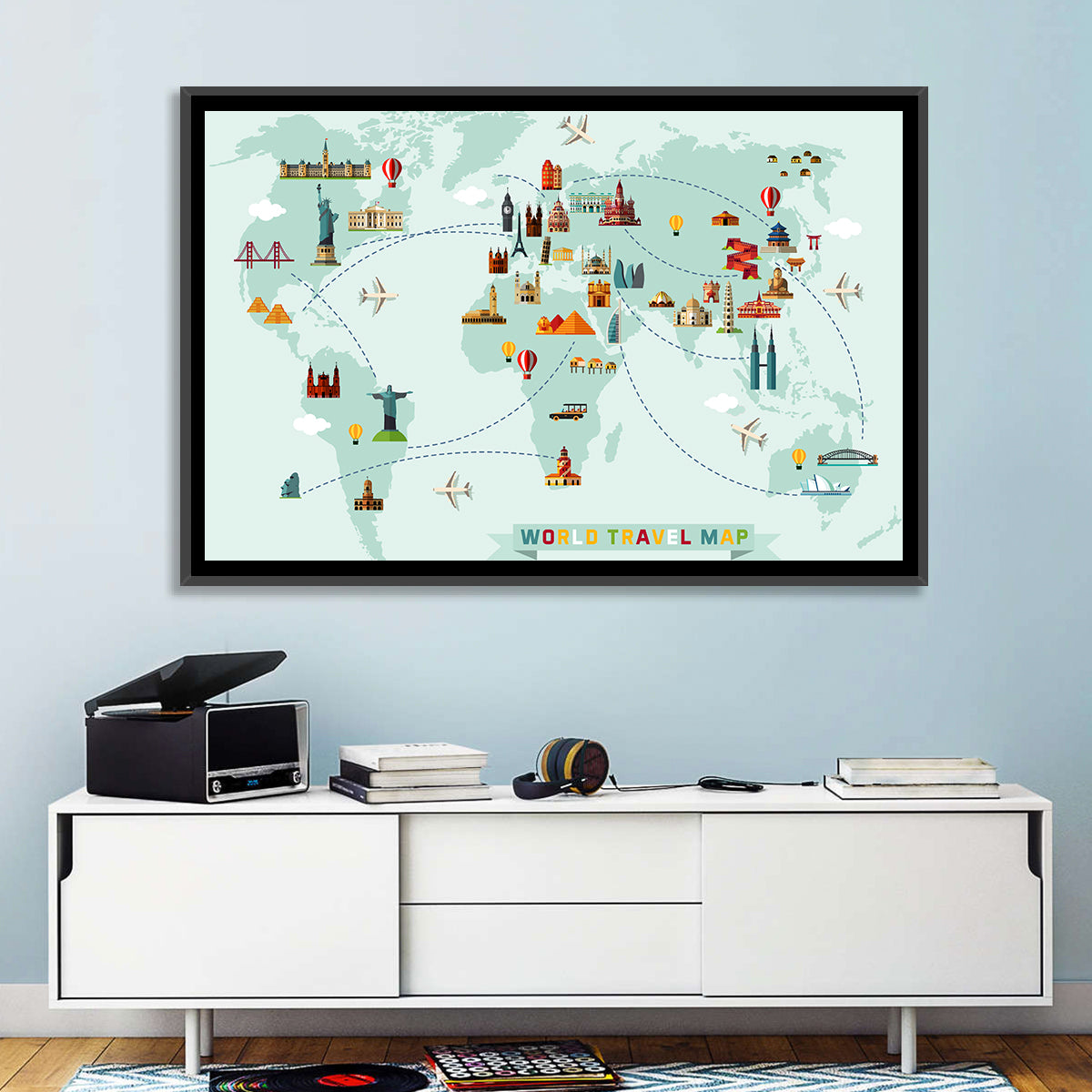 World Travel Map Illustration Wall Art