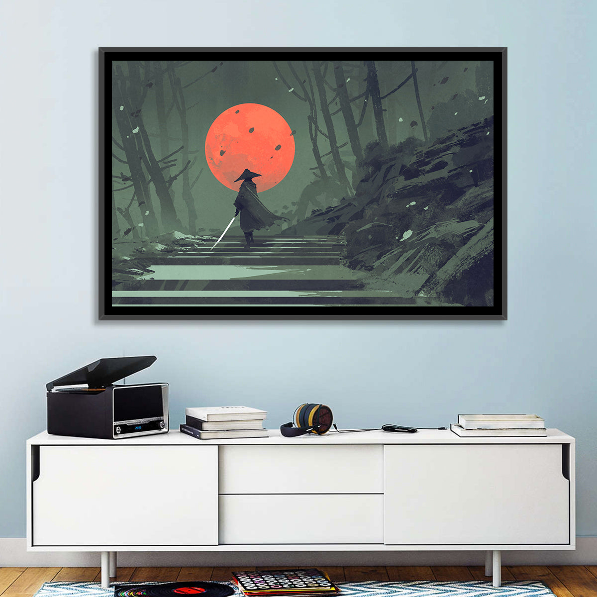 Samurai Under Red Moon Wall Art