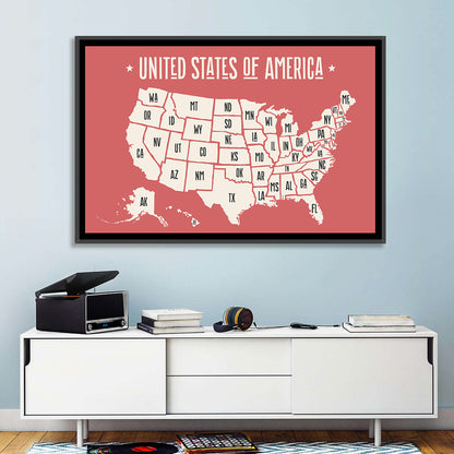United States Map with State Abbreviations Wall Art