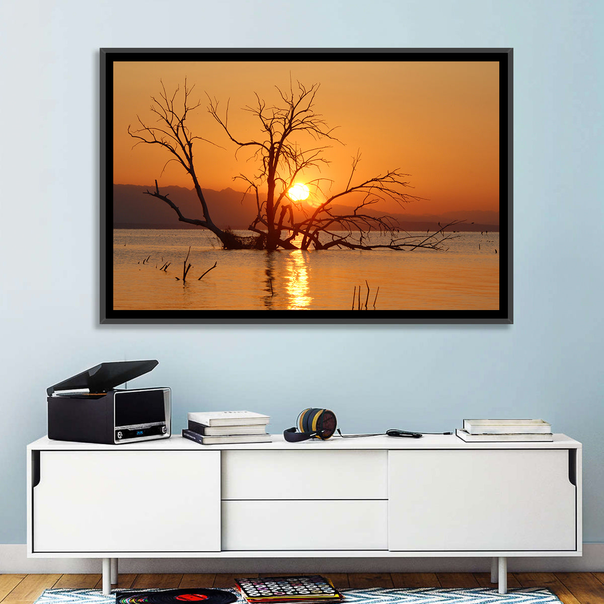 Salton Sea Sunrise Wall Art in a room, landscape