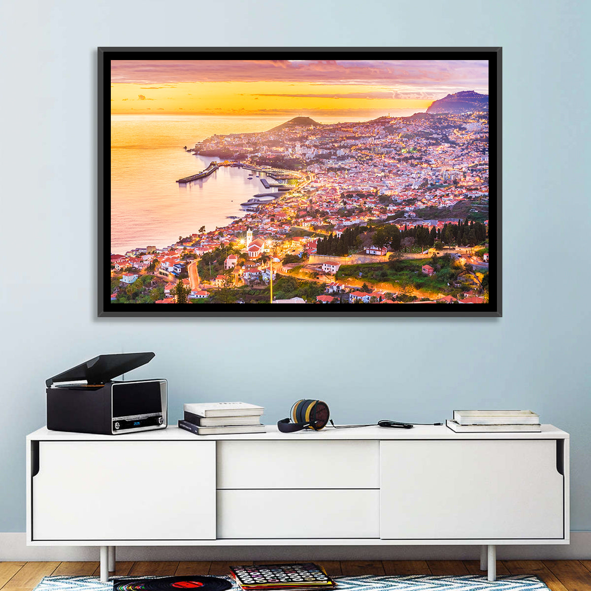 Funchal Harbor at Golden Hour Wall Art in a room, landscape
