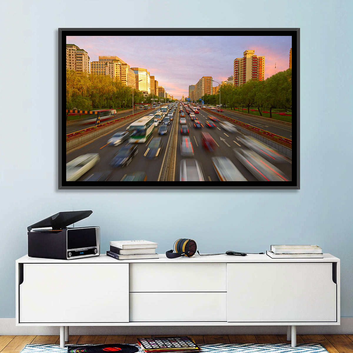 Beijing Sunset Traffic Streaks Wall Art