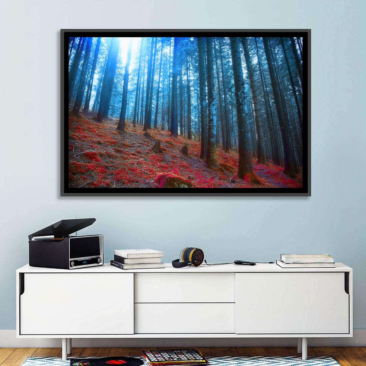 Enchanted Red Moss Forest Wall Art