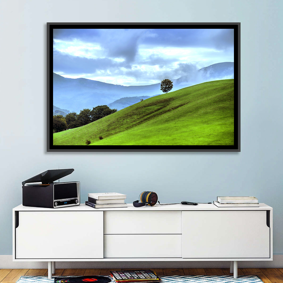 Talish Hillside with Lone Tree Wall Art in a room, landscape