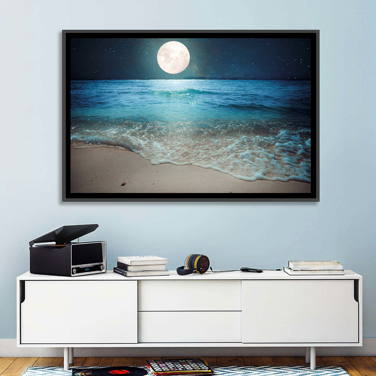 Full Moon Over Beach Wall Art