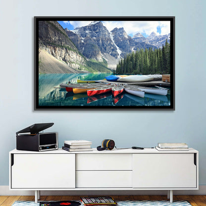 Moraine Lake Canoes at Lake Louise Wall Art