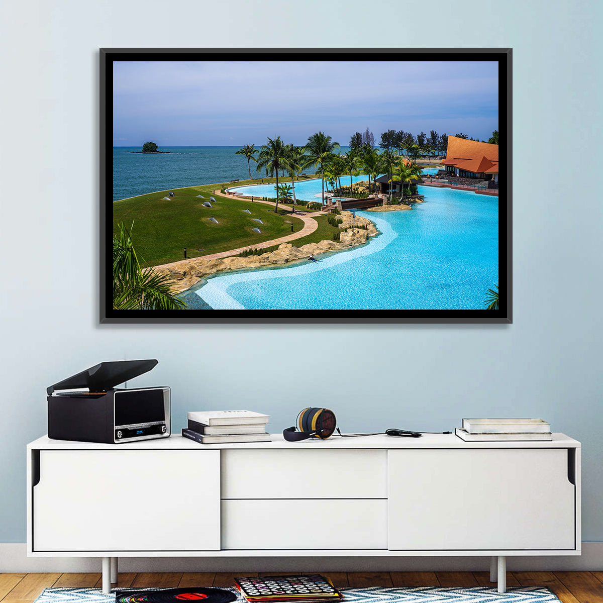 Tiered Resort Pool Horizon Wall Art in a room, landscape
