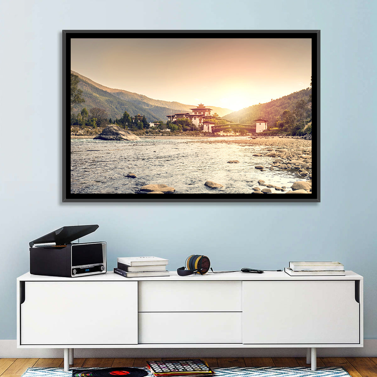 Punakha Dzong at Golden Hour Wall Art in a room, landscape