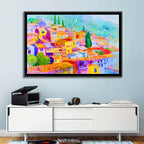 Mediterranean Hillside Watercolor Village Wall Art