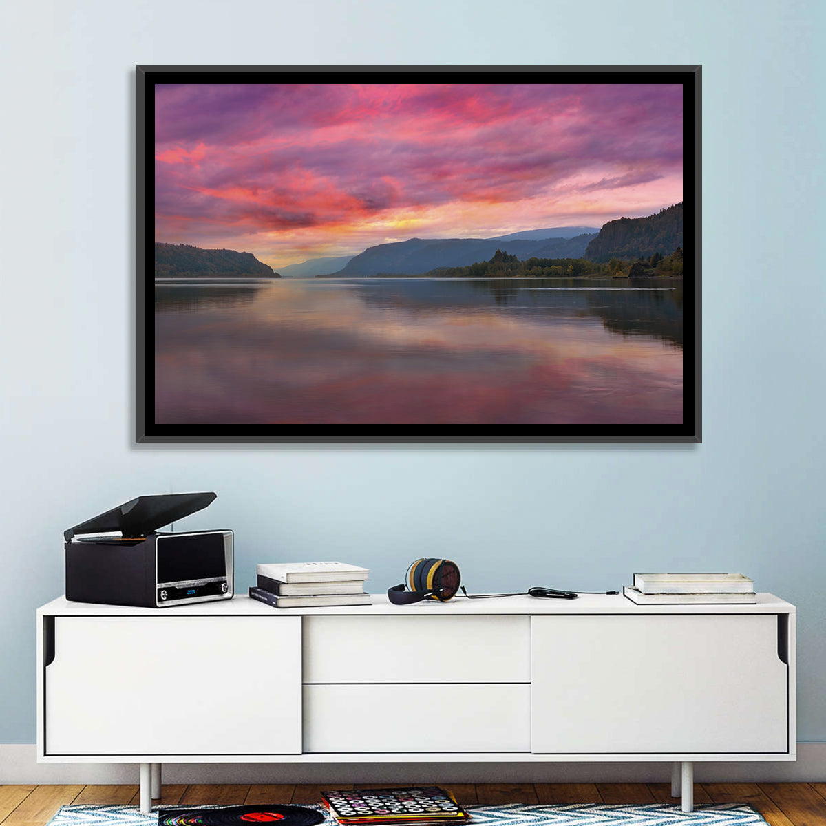 Sunrise Over River Gorge Wall Art in a room, landscape