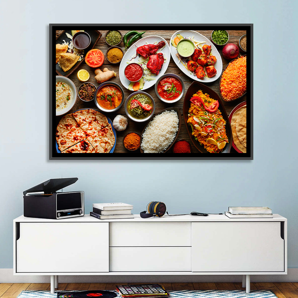 Indian Cuisine Flat Lay Wall Art in a room, landscape
