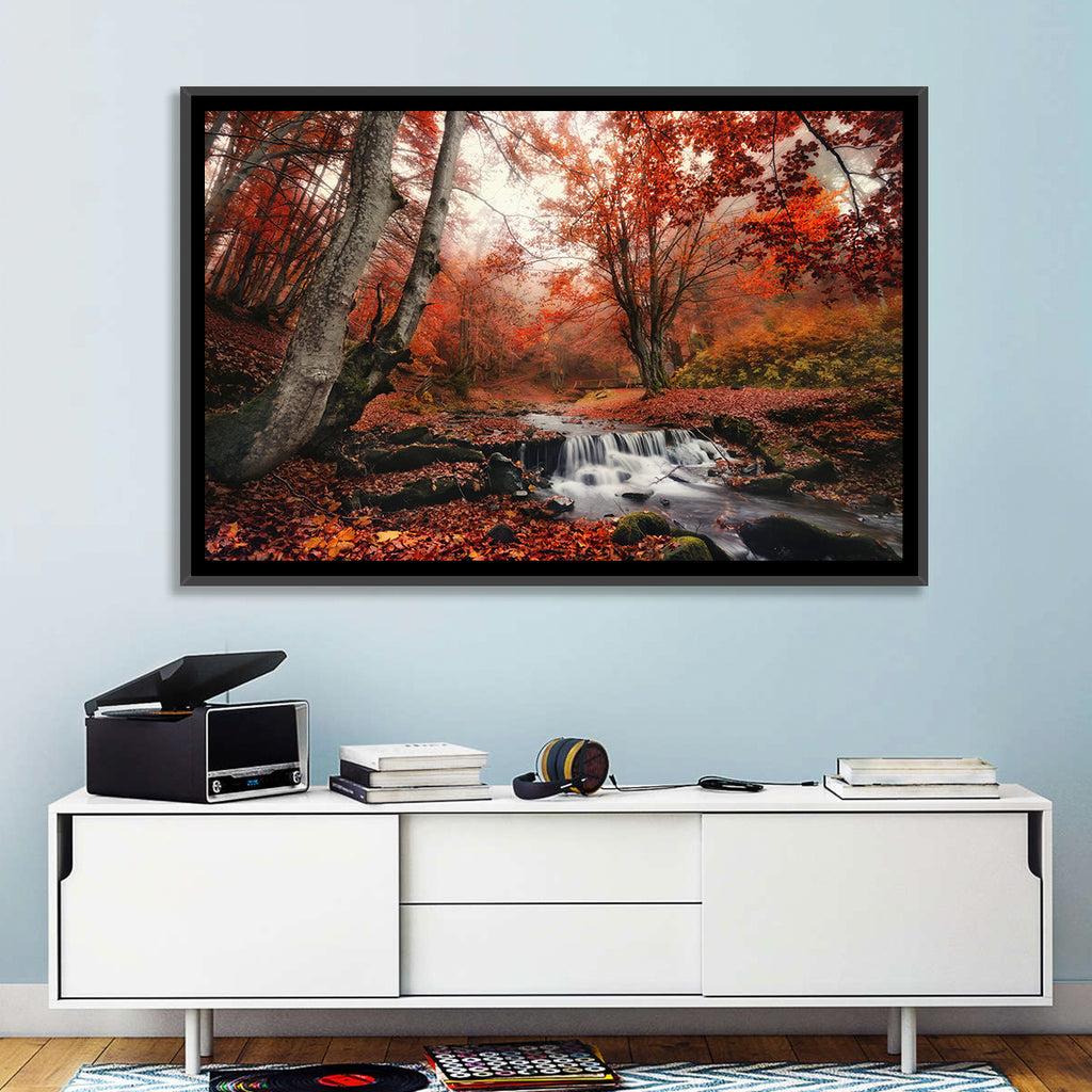 Autumn Forest Stream with Footbridge Wall Art