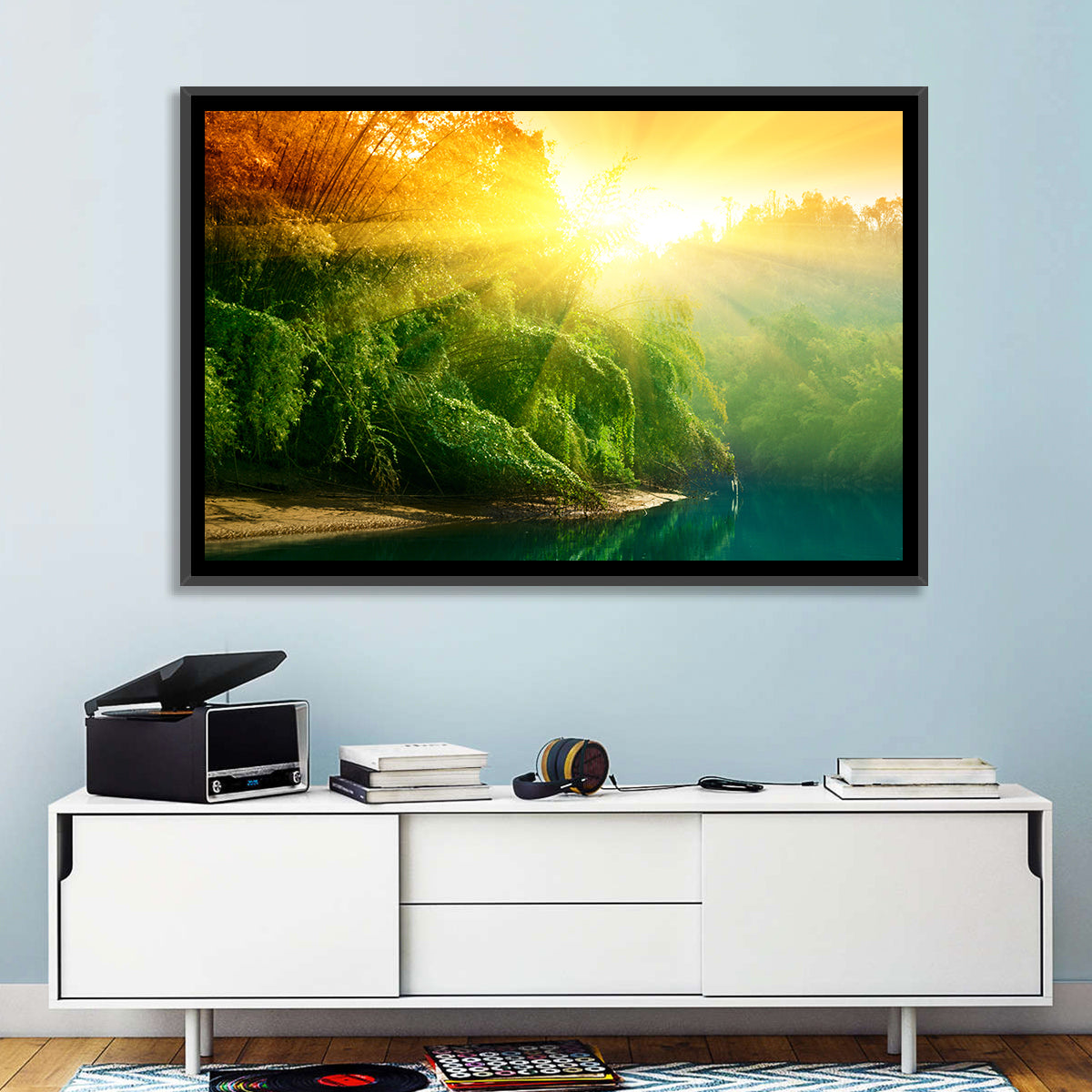 Golden Bamboo Riverbank Wall Art