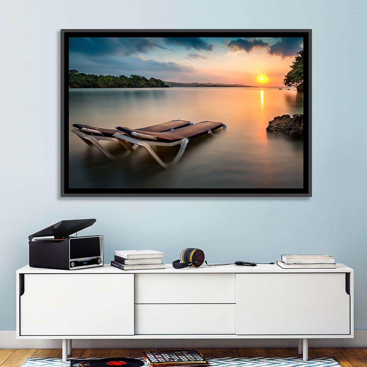 Sunset Over Coastal Lounge Chairs Wall Art