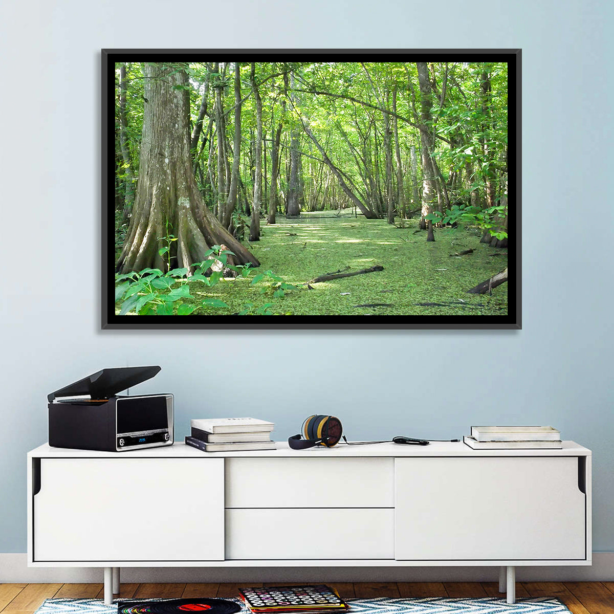 Summer Cypress Bayou, Louisiana Wall Art in a room, landscape