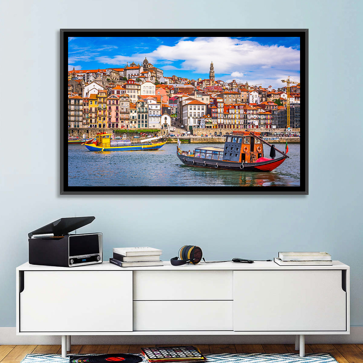 Porto Old Town Douro Riverfront Wall Art in a room, landscape