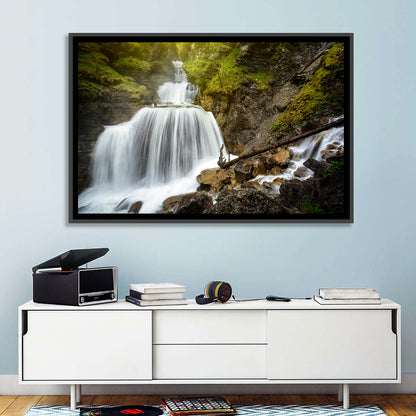 White Cascade Over Mossy Rocks Wall Art