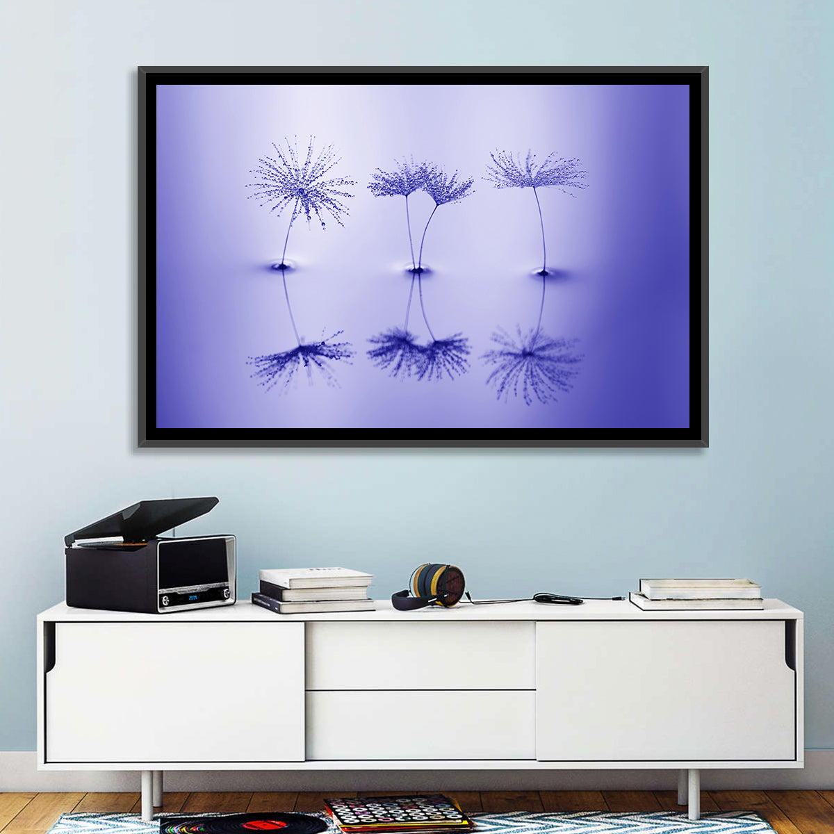 Blue Dandelion Seeds with Reflections Wall Art