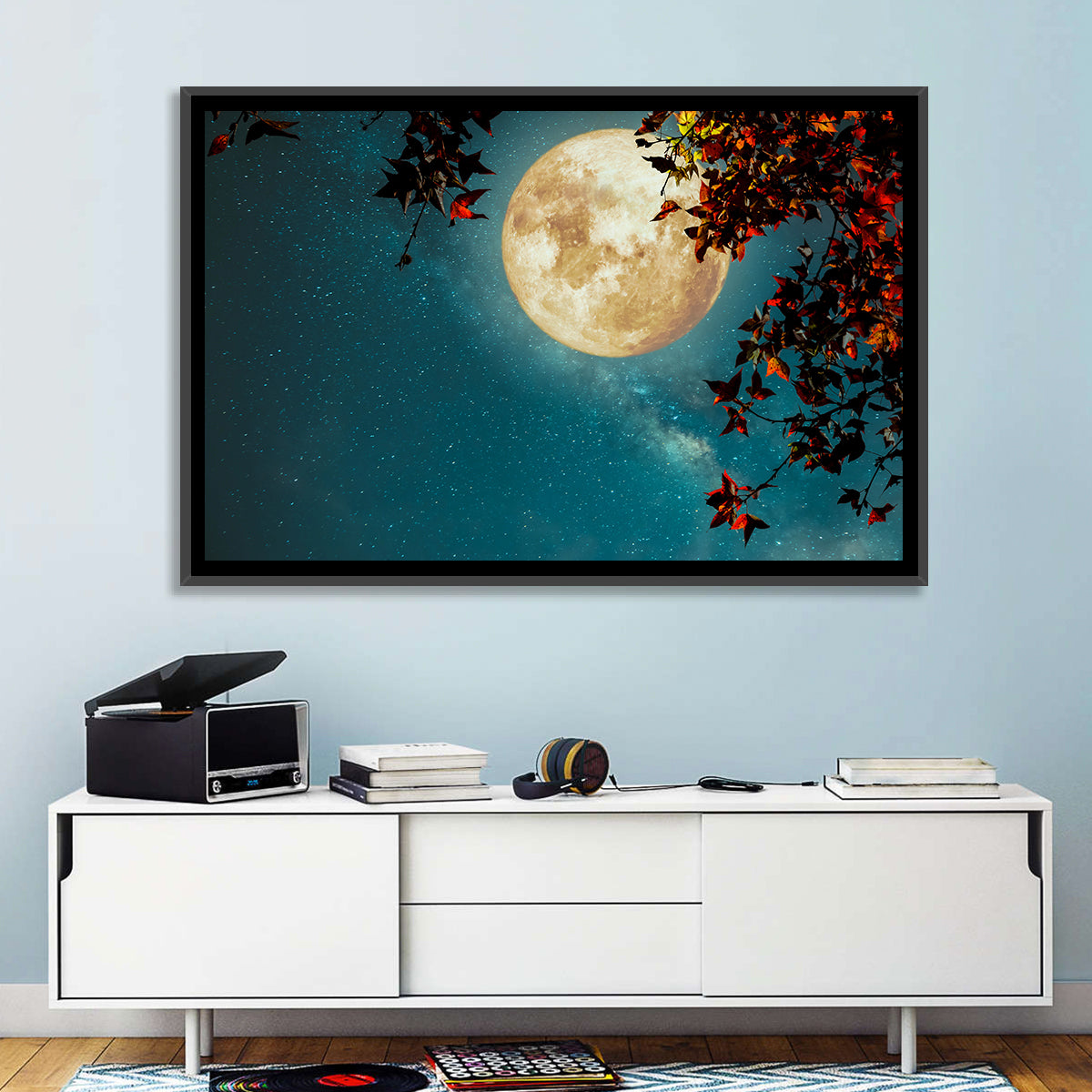 Autumn Moon with Milky Way Wall Art in a room, landscape