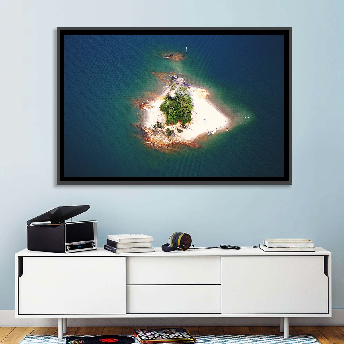 Lake Lanier Island Aerial View Wall Art in a room, landscape