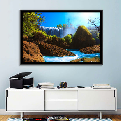 Sunlit Turquoise Waterfall Wall Art
