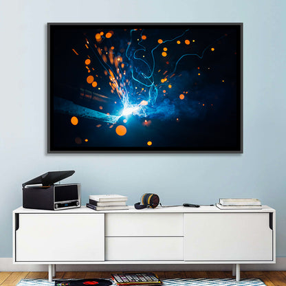 Bright Blue Welding Sparks Wall Art