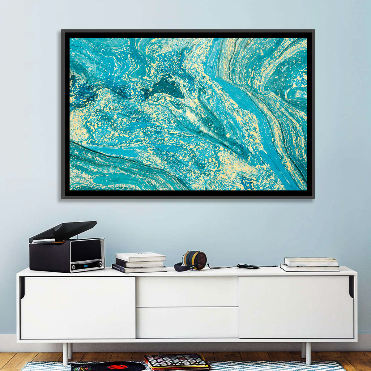 Teal Marble Swirls Abstract Wall Art