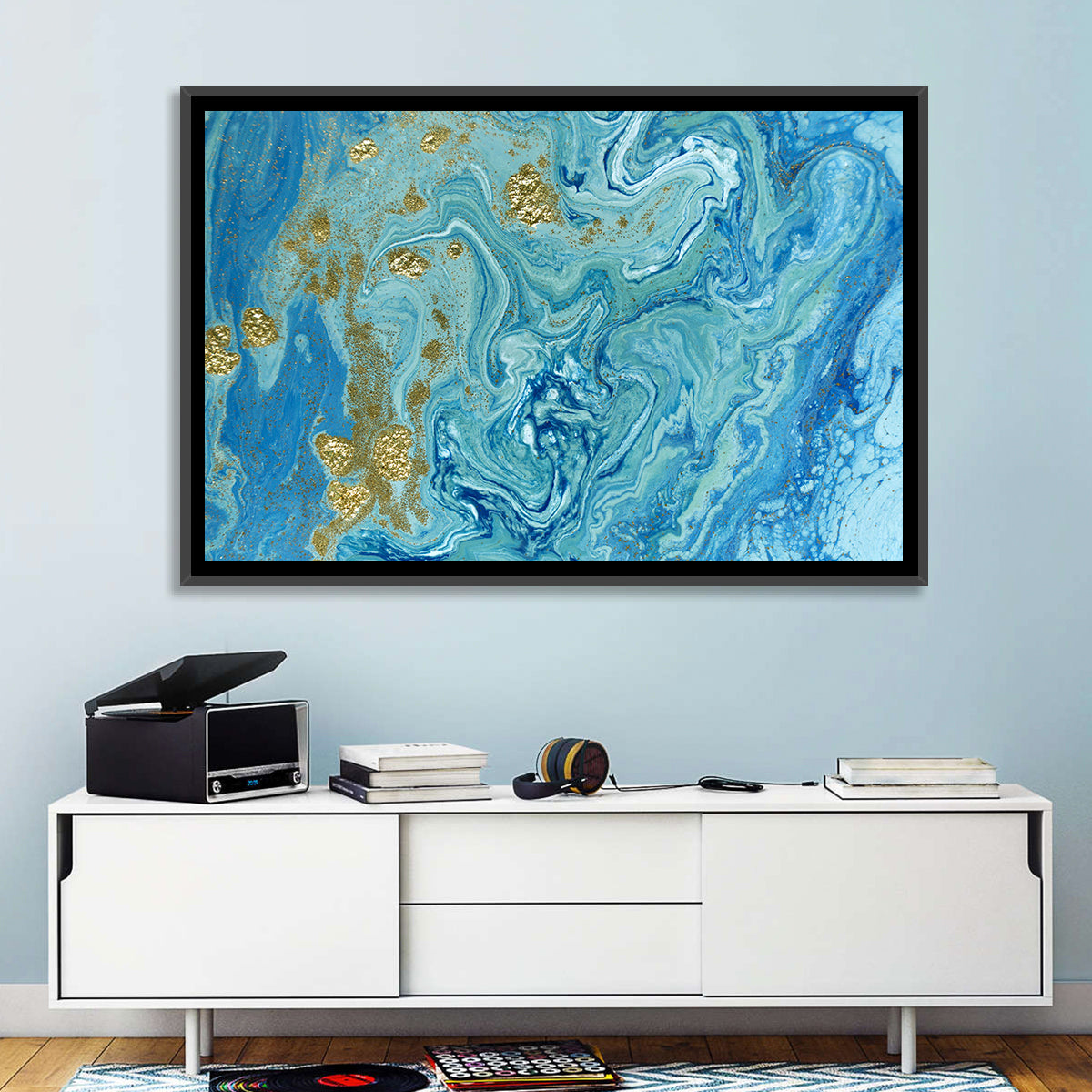 Blue Marble Streams Wall Art in a room, landscape