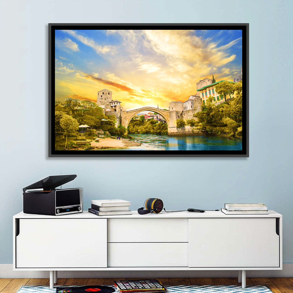 Stari Most at Sunset Wall Art in a room, landscape