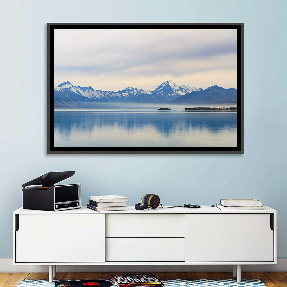Mount Cook Reflection at Lake Pukaki Wall Art in a room, landscape