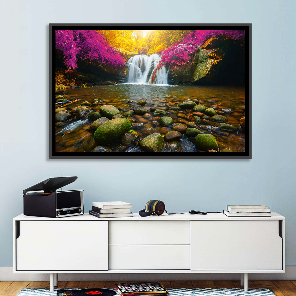 Phu Soi Dao Waterfall at Dusk Wall Art in a room, landscape