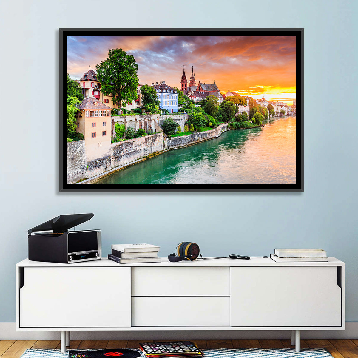 Basel Old Town at Sunset Wall Art in a room, landscape
