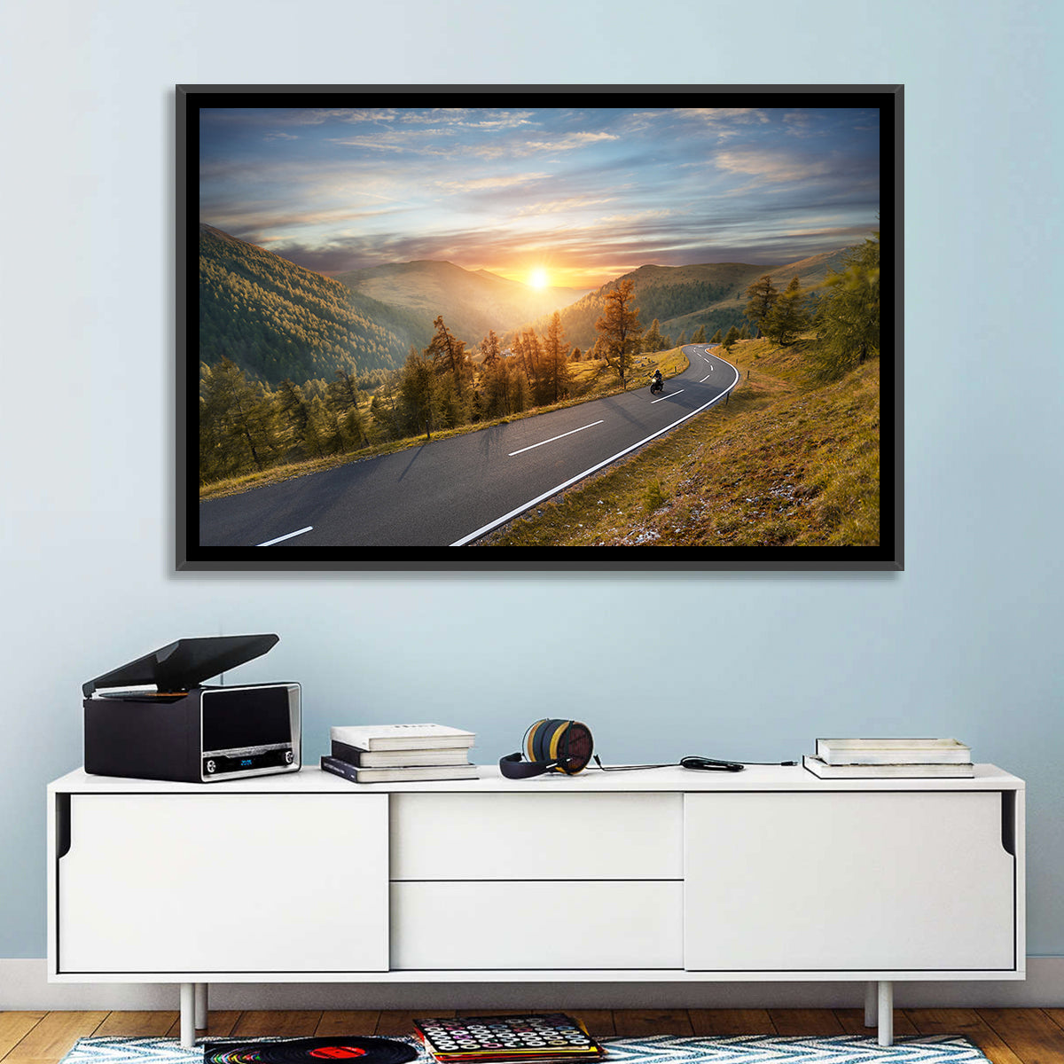 Alpine Highway at Golden Hour Wall Art in a room, landscape