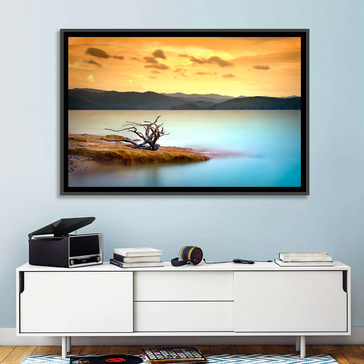 Gnarled Driftwood at Turquoise Lake Wall Art