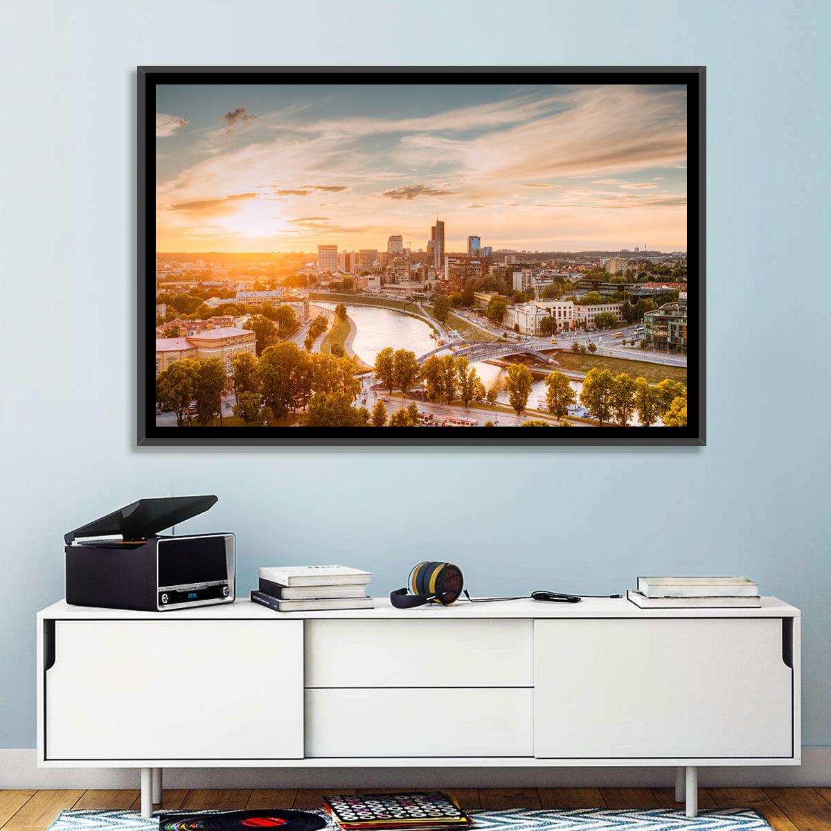 Vilnius Skyline at Golden Hour Wall Art in a room, landscape