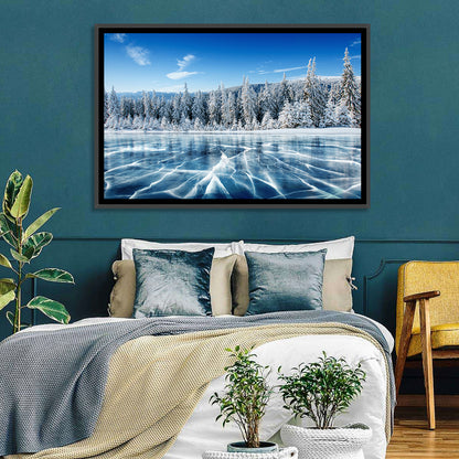Cracked Ice Lake with Snowy Pines Wall Art