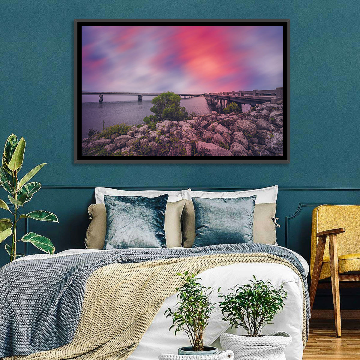 Amelia Island Sunset Bridge Wall Art in a room, landscape