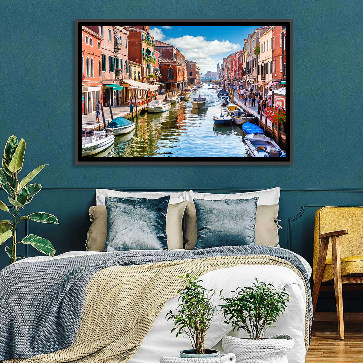 Sunlit Burano Canal, Venice Wall Art in a room, landscape