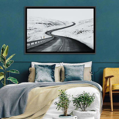 Winding Snow Road with Yellow Markers Wall Art