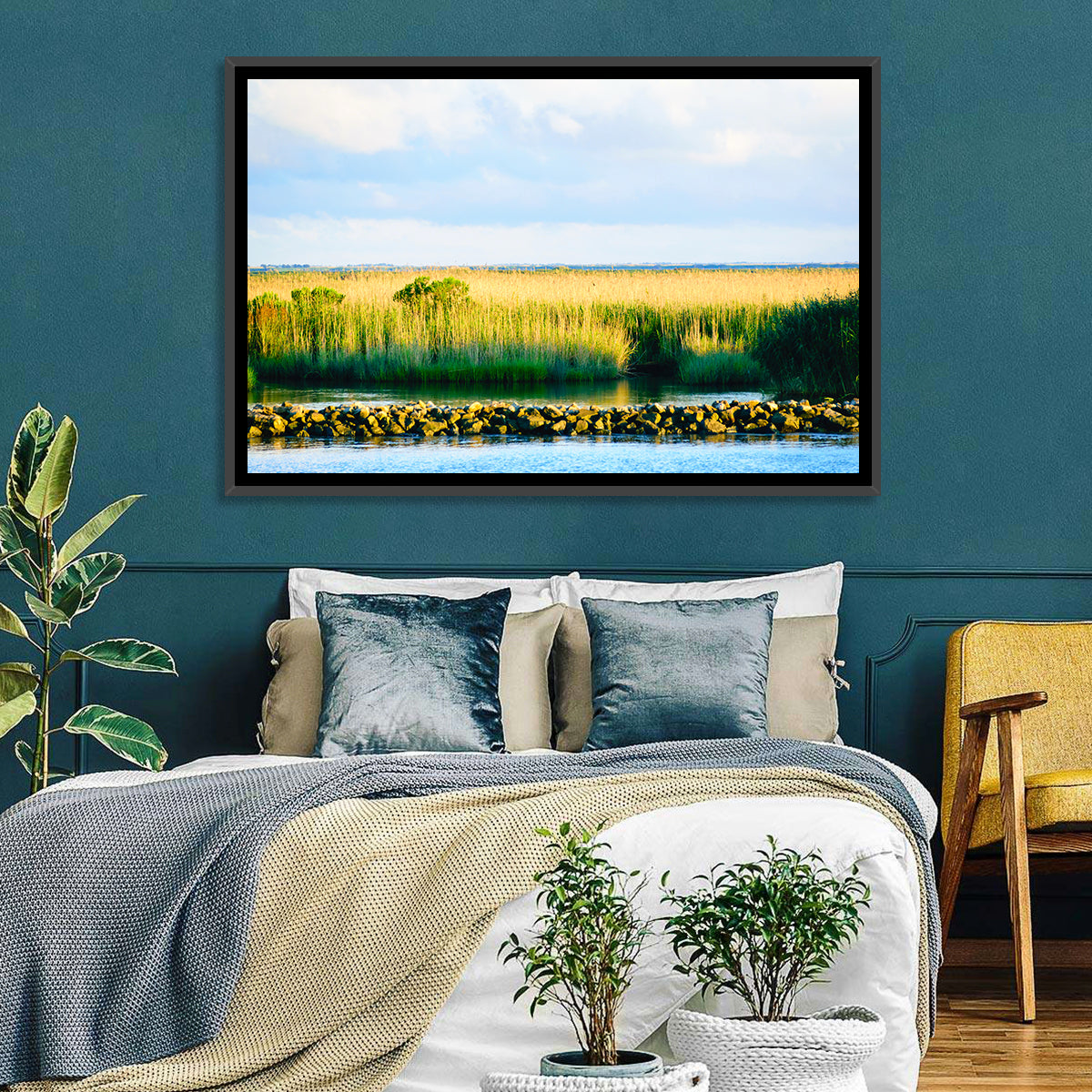 Louisiana Bayou Marsh at Golden Hour Wall Art in a room, landscape
