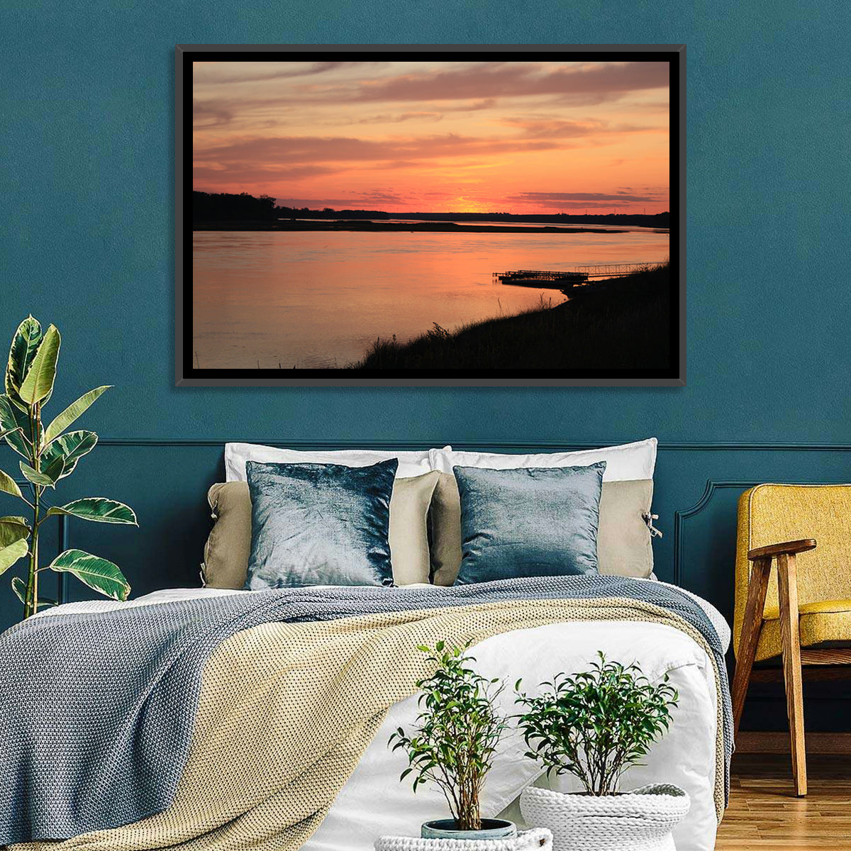 Missouri River Sunset at Dusk Wall Art in a room, landscape