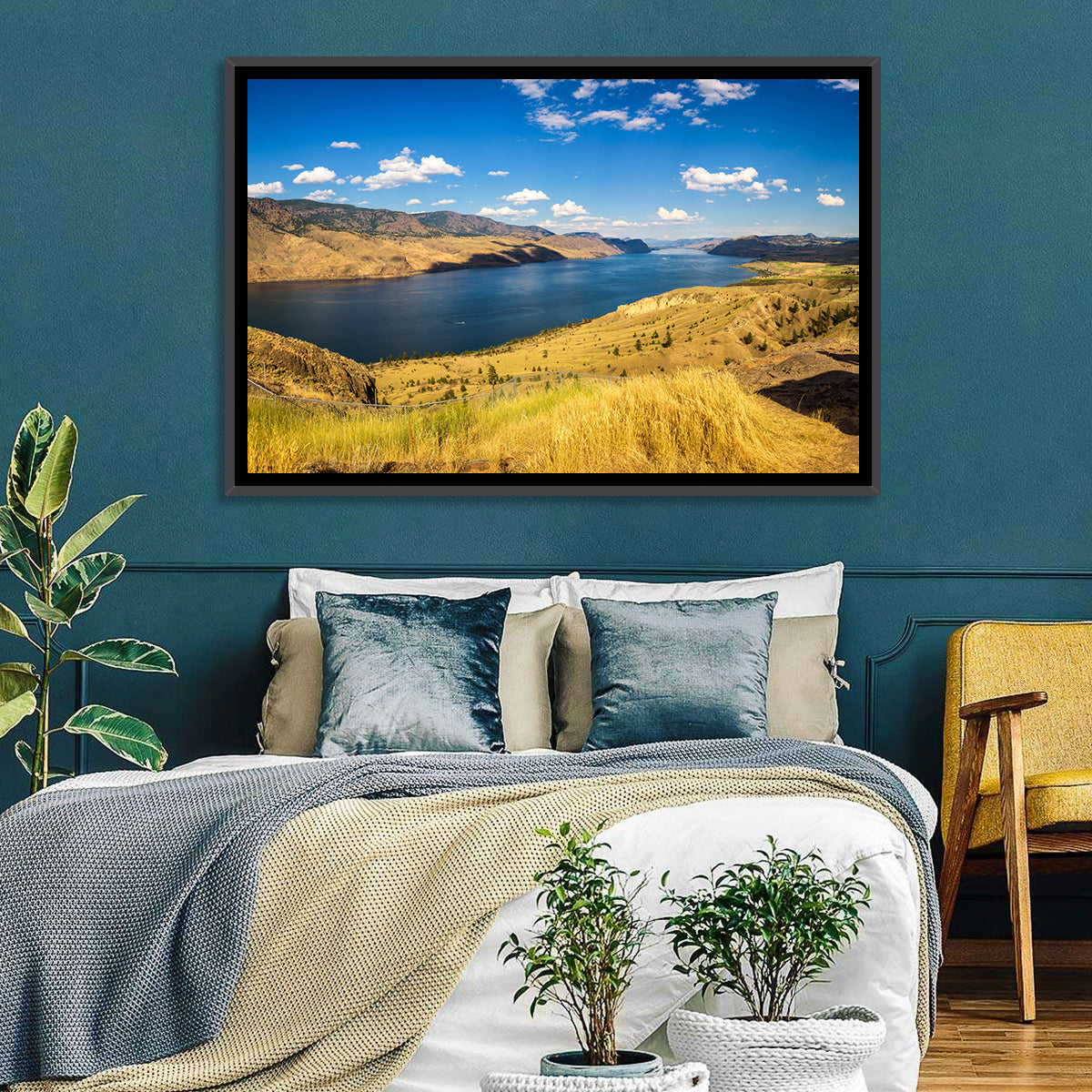 Golden Grass at Kamloops Lake Wall Art in a room, landscape