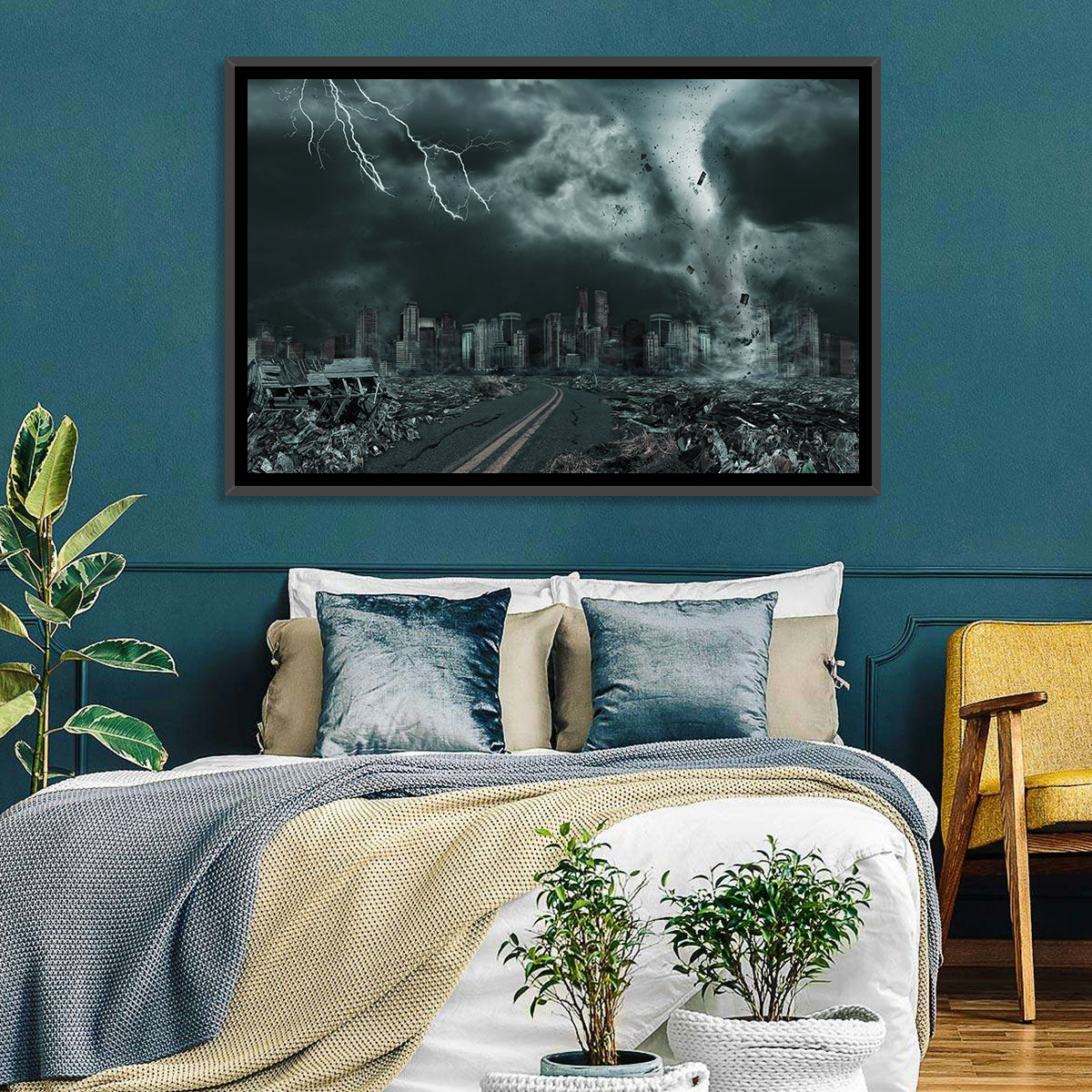 Tornado Over Destroyed City Skyline Wall Art