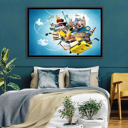 Floating Landmarks with Yellow Suitcase Wall Art