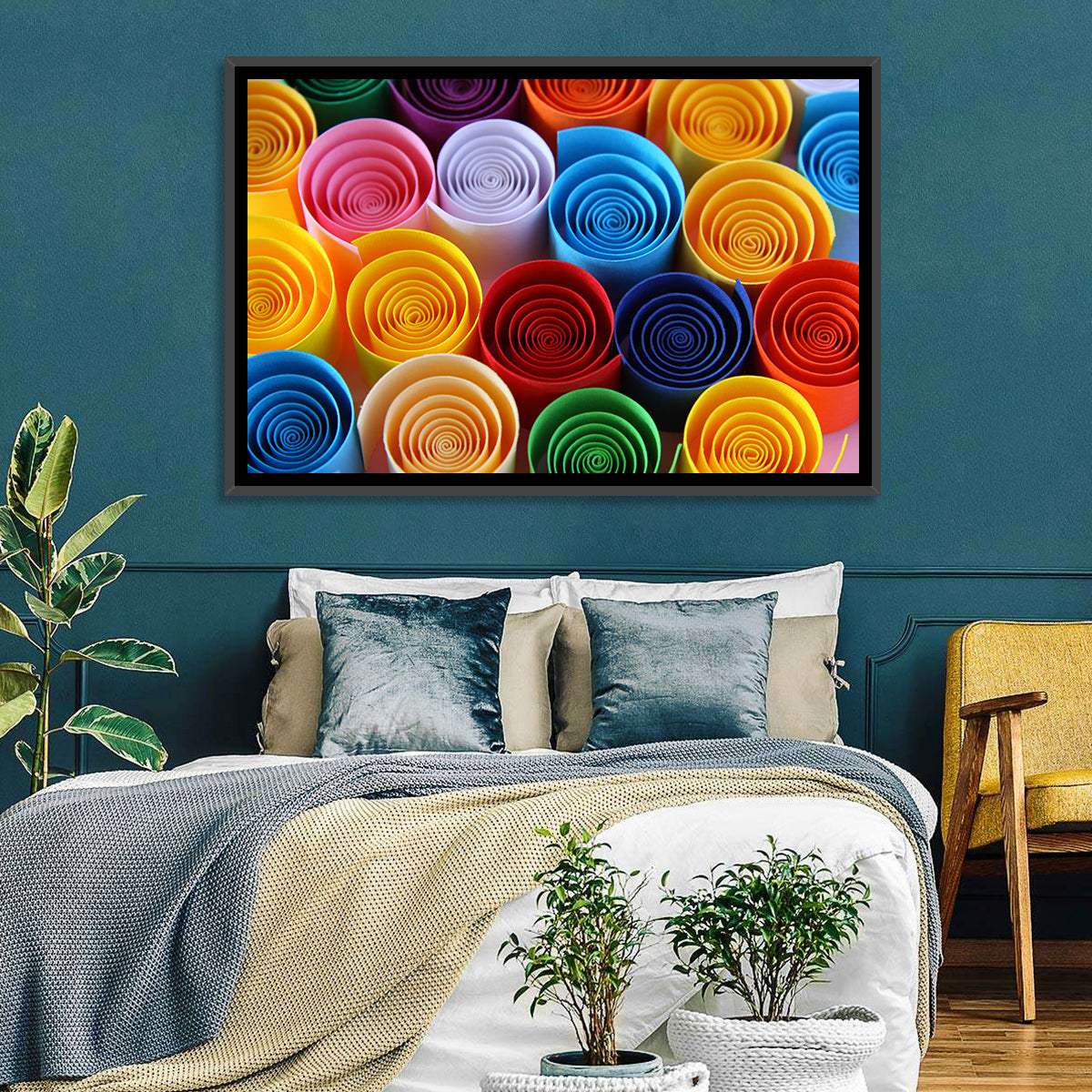 Quilled Color Spirals Wall Art in a room, landscape
