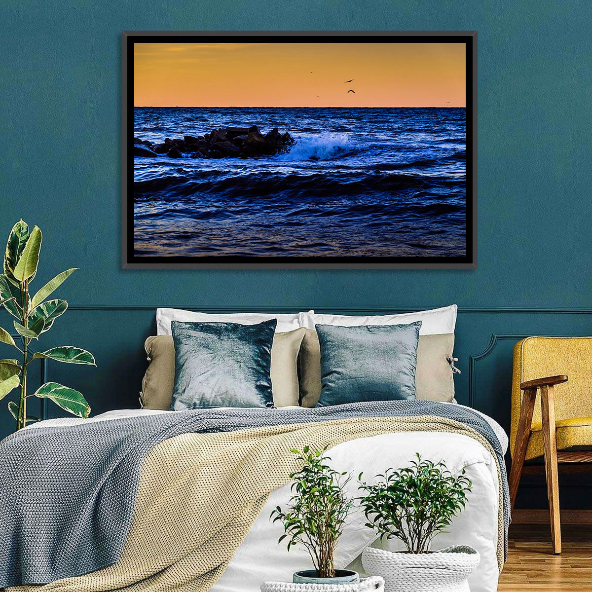 Marmara Sea Waves at Sunset Wall Art in a room, landscape