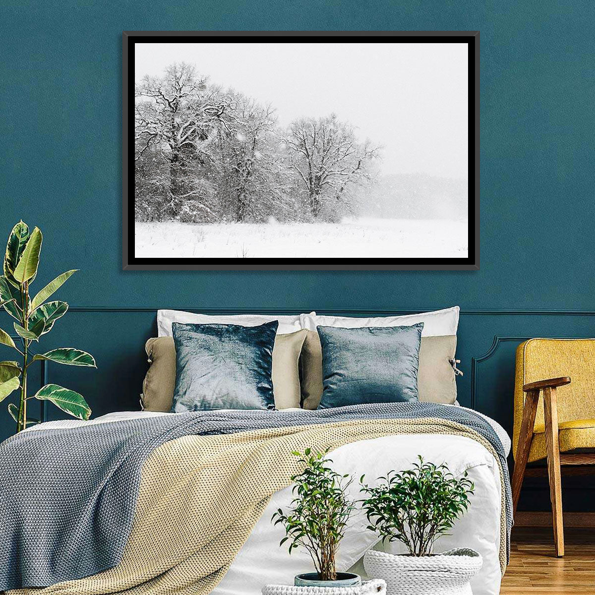 Snow-covered Trees in Fog Wall Art