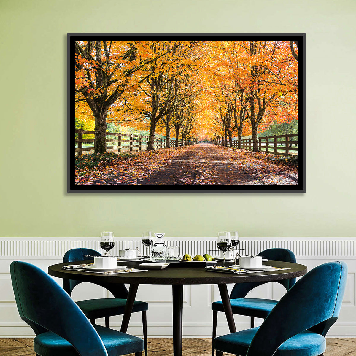 Maple Lane in Autumn Wall Art in a room, landscape